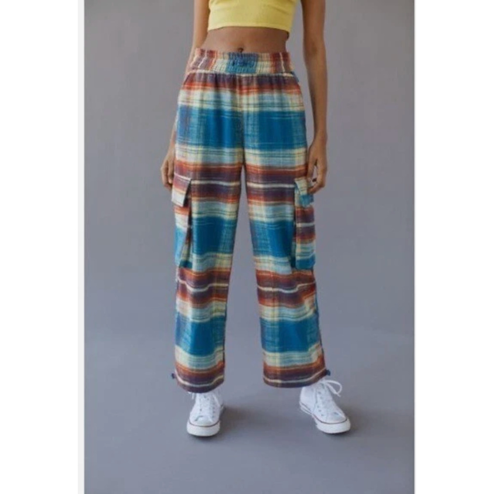 Urban Outfitters Pants Women's MU BDG Darren Flannel Blue & Orange Plaid Cargo